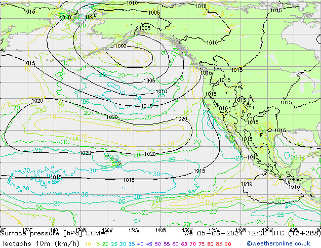 Isotaca (kph) ECMWF mié 05.06.2024 12 UTC