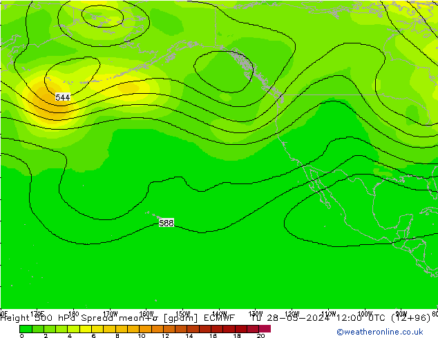 Height 500 гПа Spread ECMWF вт 28.05.2024 12 UTC