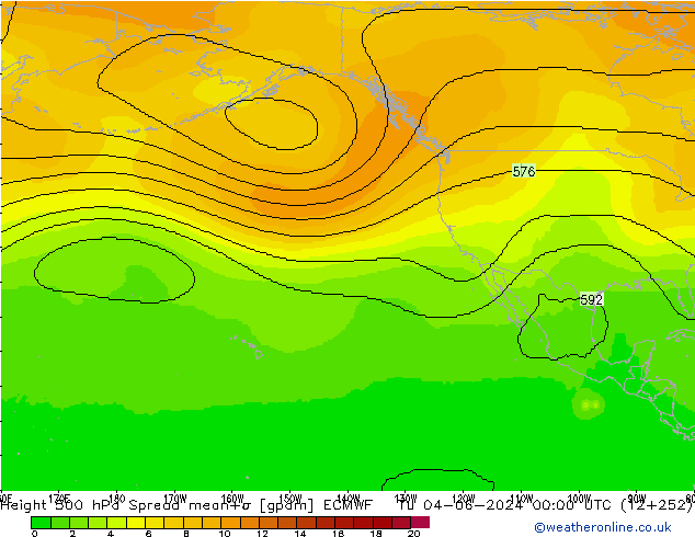 Height 500 hPa Spread ECMWF wto. 04.06.2024 00 UTC