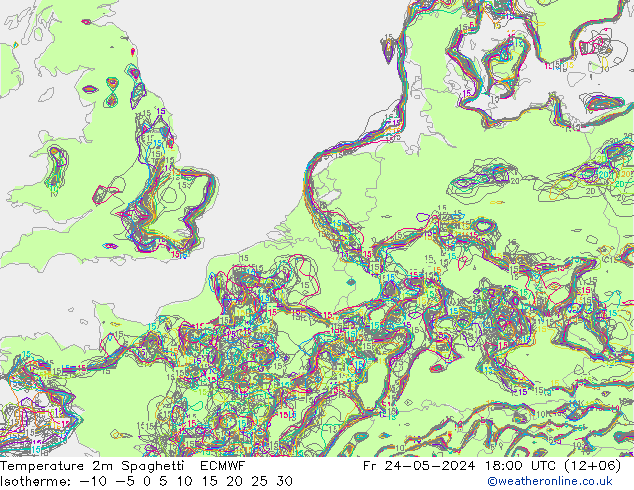 карта температуры Spaghetti ECMWF пт 24.05.2024 18 UTC