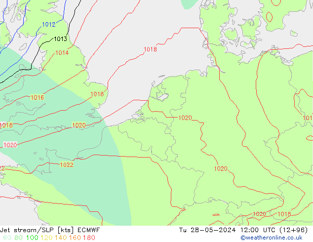 Jet stream/SLP ECMWF Tu 28.05.2024 12 UTC