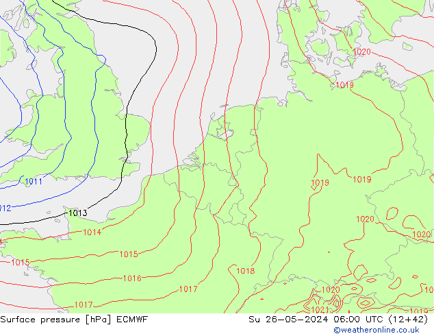 Atmosférický tlak ECMWF Ne 26.05.2024 06 UTC