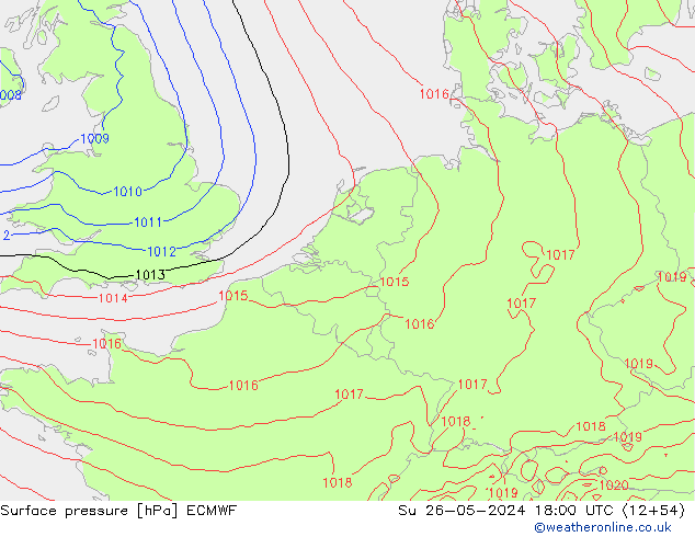 Surface pressure ECMWF Su 26.05.2024 18 UTC