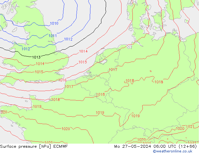 Presión superficial ECMWF lun 27.05.2024 06 UTC