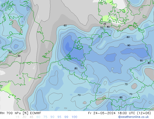 RH 700 hPa ECMWF Fr 24.05.2024 18 UTC