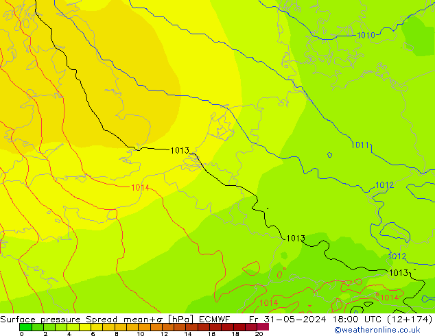 Atmosférický tlak Spread ECMWF Pá 31.05.2024 18 UTC