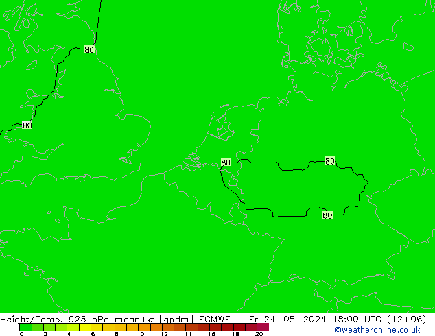 Hoogte/Temp. 925 hPa ECMWF vr 24.05.2024 18 UTC