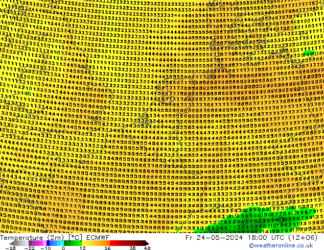 Sıcaklık Haritası (2m) ECMWF Cu 24.05.2024 18 UTC