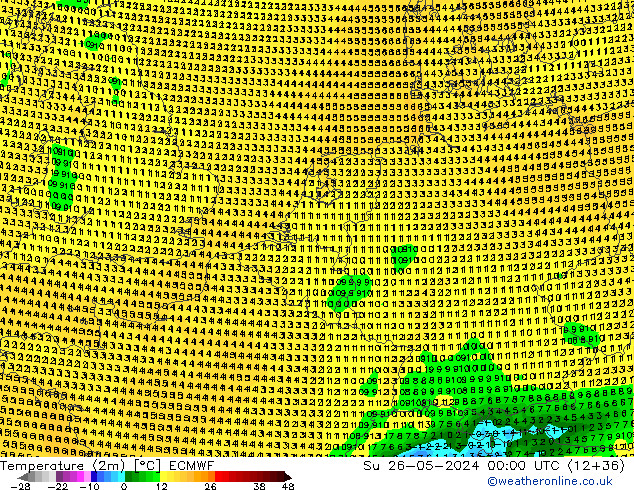 Temperaturkarte (2m) ECMWF So 26.05.2024 00 UTC