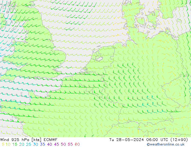 Wind 925 hPa ECMWF Út 28.05.2024 06 UTC