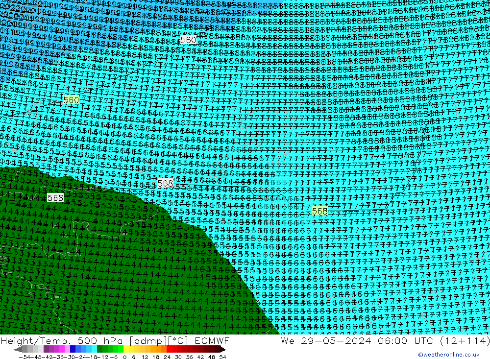 Height/Temp. 500 hPa ECMWF Mi 29.05.2024 06 UTC