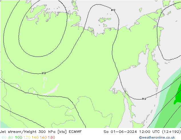 Jet stream/Height 300 hPa ECMWF Sa 01.06.2024 12 UTC