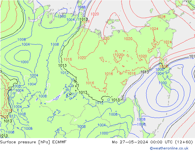 Pressione al suolo ECMWF lun 27.05.2024 00 UTC