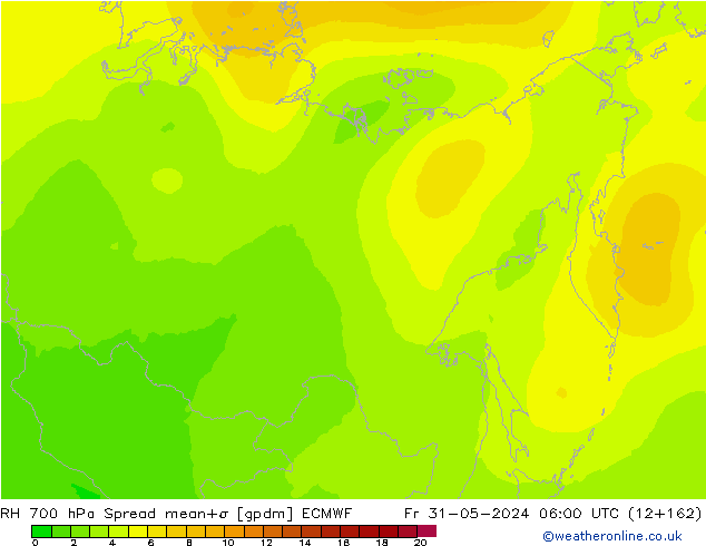 RH 700 hPa Spread ECMWF ven 31.05.2024 06 UTC