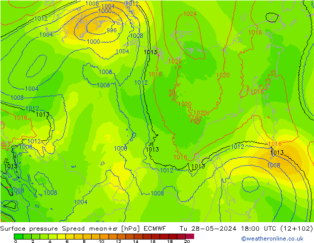 приземное давление Spread ECMWF вт 28.05.2024 18 UTC