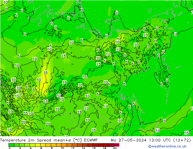 Sıcaklık Haritası 2m Spread ECMWF Pzt 27.05.2024 12 UTC