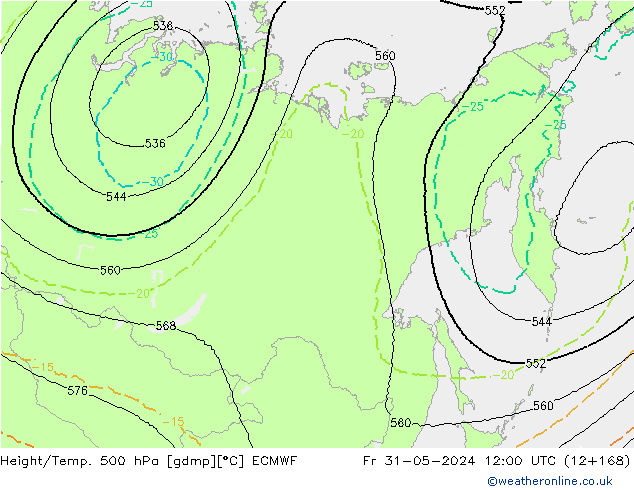 Height/Temp. 500 hPa ECMWF ven 31.05.2024 12 UTC