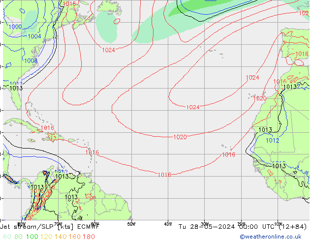 Prąd strumieniowy ECMWF wto. 28.05.2024 00 UTC