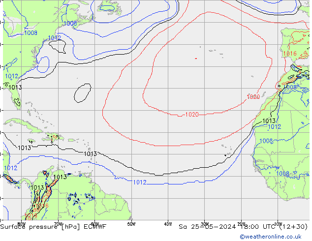 Atmosférický tlak ECMWF So 25.05.2024 18 UTC