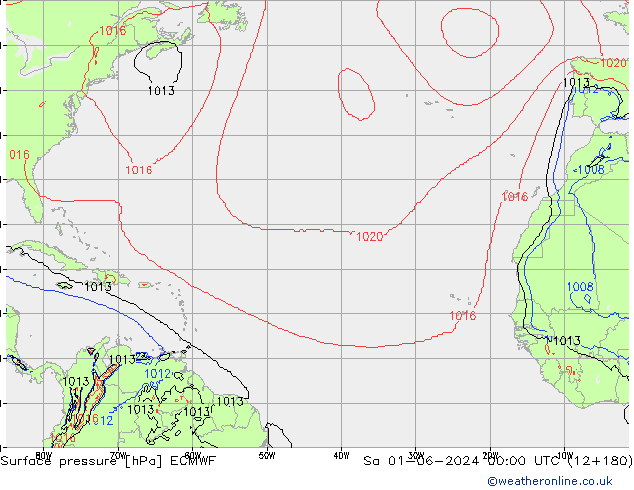 Presión superficial ECMWF sáb 01.06.2024 00 UTC