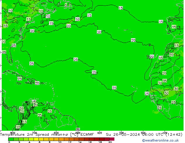 Temperature 2m Spread ECMWF Su 26.05.2024 06 UTC