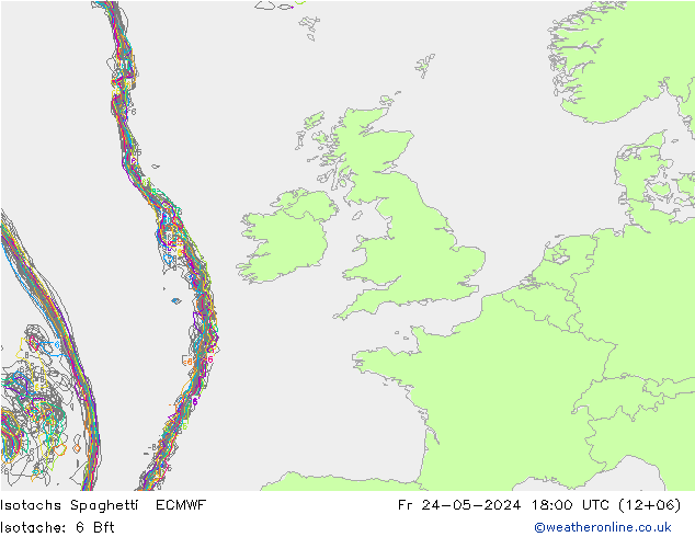 Isotachen Spaghetti ECMWF Fr 24.05.2024 18 UTC