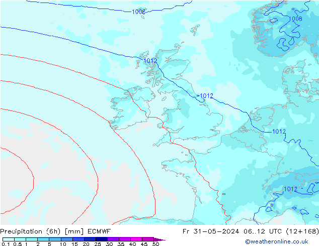 Precipitación (6h) ECMWF vie 31.05.2024 12 UTC