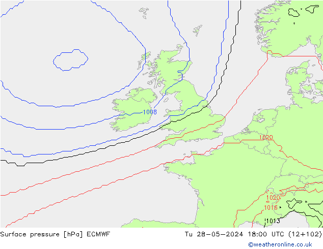 Presión superficial ECMWF mar 28.05.2024 18 UTC