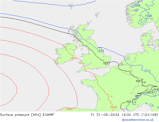 Luchtdruk (Grond) ECMWF vr 31.05.2024 12 UTC