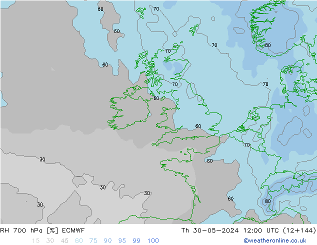 RH 700 hPa ECMWF  30.05.2024 12 UTC