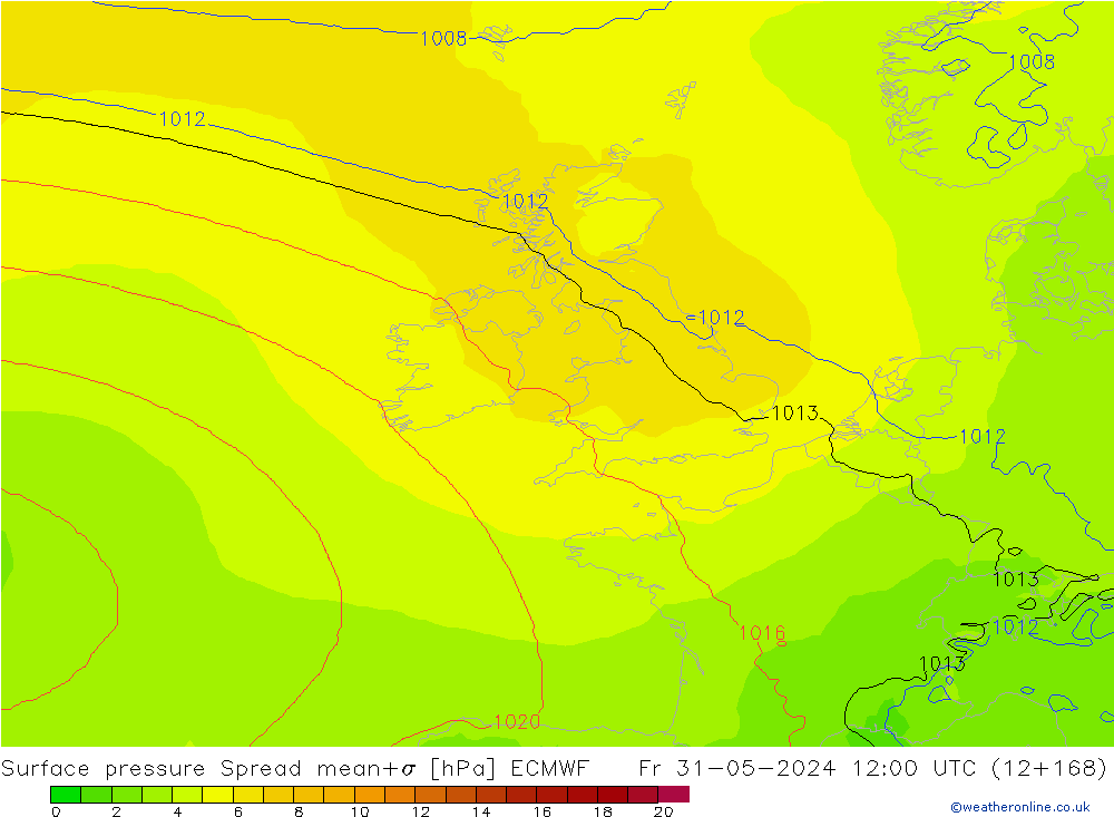 pression de l'air Spread ECMWF ven 31.05.2024 12 UTC