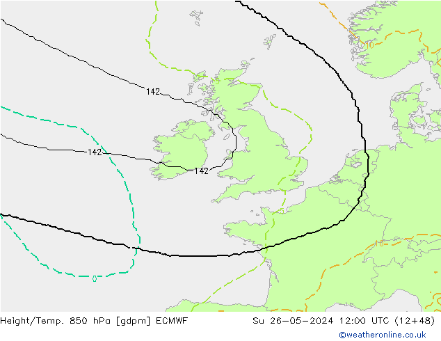 Height/Temp. 850 hPa ECMWF Su 26.05.2024 12 UTC