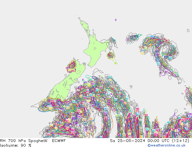 RH 700 hPa Spaghetti ECMWF Sa 25.05.2024 00 UTC