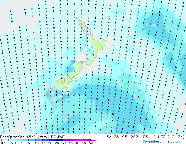 Precipitación (6h) ECMWF sáb 25.05.2024 12 UTC