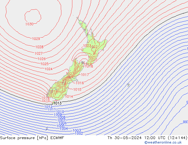 Presión superficial ECMWF jue 30.05.2024 12 UTC