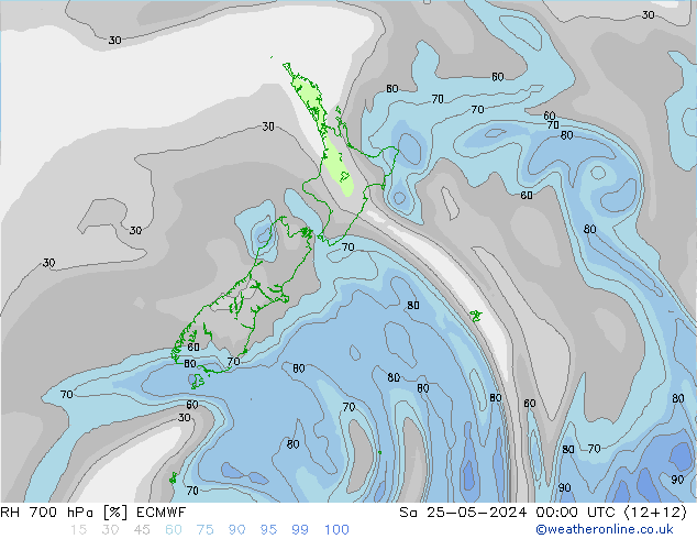 RH 700 hPa ECMWF Sa 25.05.2024 00 UTC