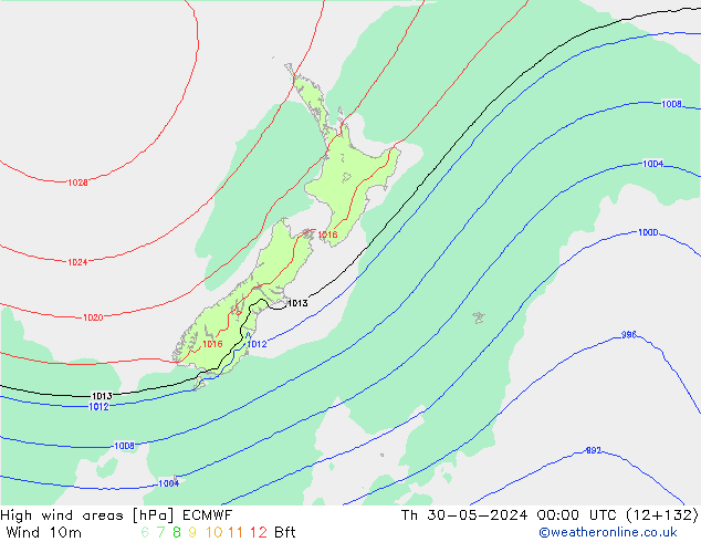 High wind areas ECMWF  30.05.2024 00 UTC