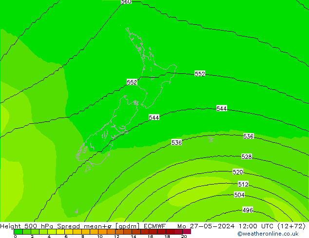 Height 500 hPa Spread ECMWF Seg 27.05.2024 12 UTC