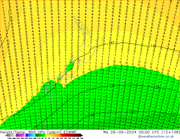 Height/Temp. 850 hPa ECMWF  29.05.2024 00 UTC