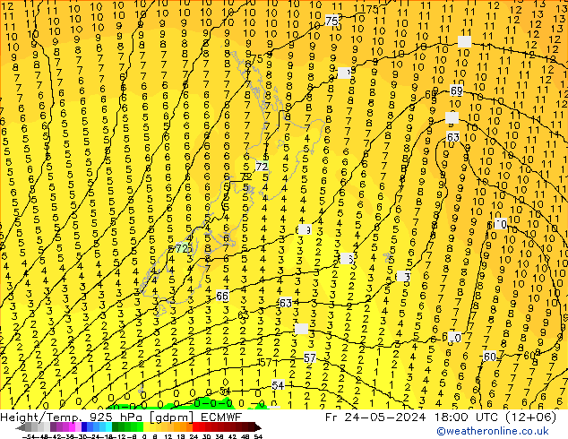 Height/Temp. 925 hPa ECMWF Sex 24.05.2024 18 UTC