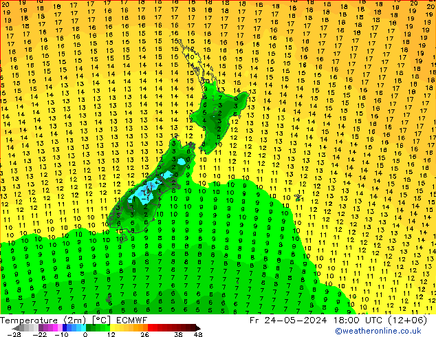 mapa temperatury (2m) ECMWF pt. 24.05.2024 18 UTC