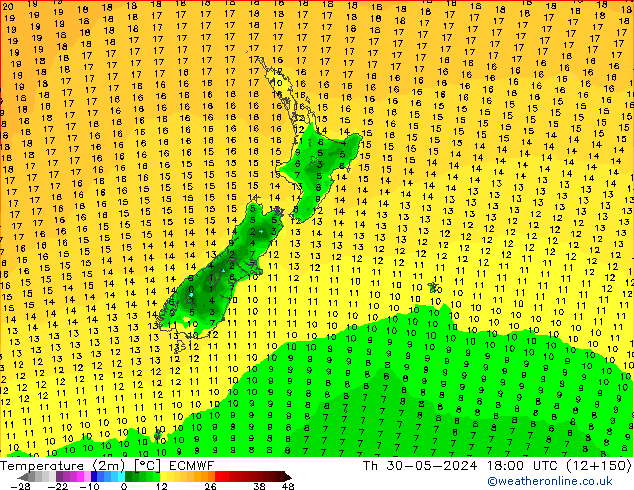 Temperature (2m) ECMWF Th 30.05.2024 18 UTC