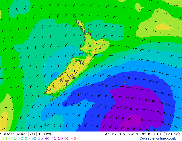 Surface wind ECMWF Po 27.05.2024 06 UTC