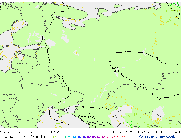 Eşrüzgar Hızları (km/sa) ECMWF Cu 31.05.2024 06 UTC