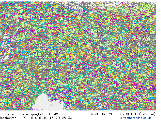 карта температуры Spaghetti ECMWF чт 30.05.2024 18 UTC