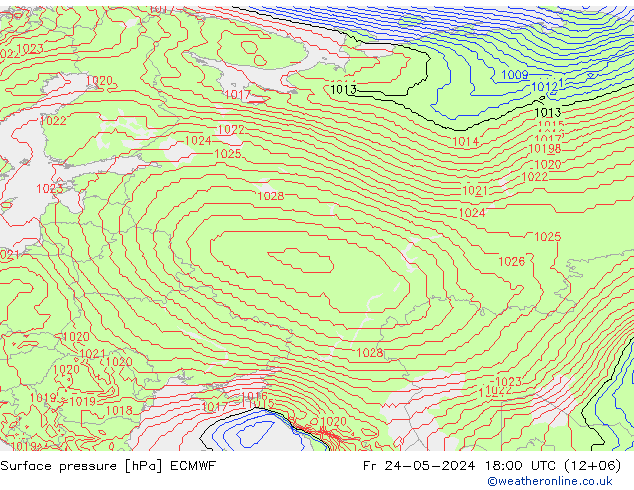 Presión superficial ECMWF vie 24.05.2024 18 UTC