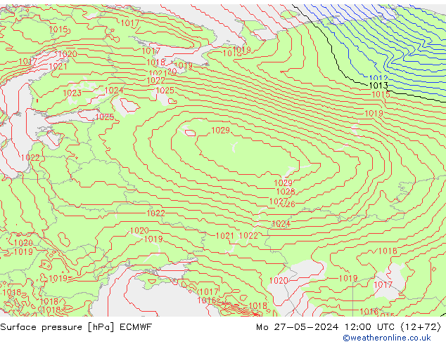 Atmosférický tlak ECMWF Po 27.05.2024 12 UTC