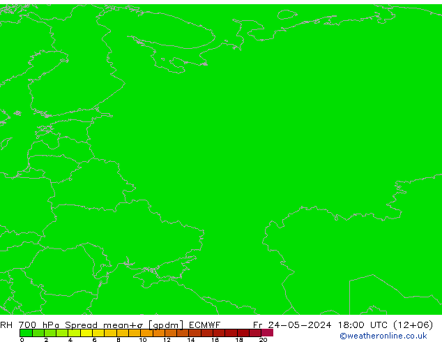 Humidité rel. 700 hPa Spread ECMWF ven 24.05.2024 18 UTC