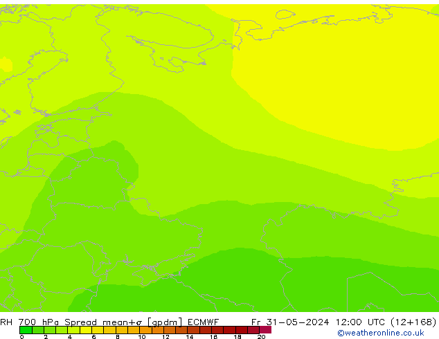 Humidité rel. 700 hPa Spread ECMWF ven 31.05.2024 12 UTC
