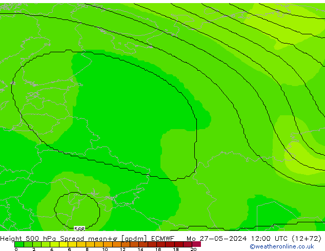 Height 500 hPa Spread ECMWF Mo 27.05.2024 12 UTC